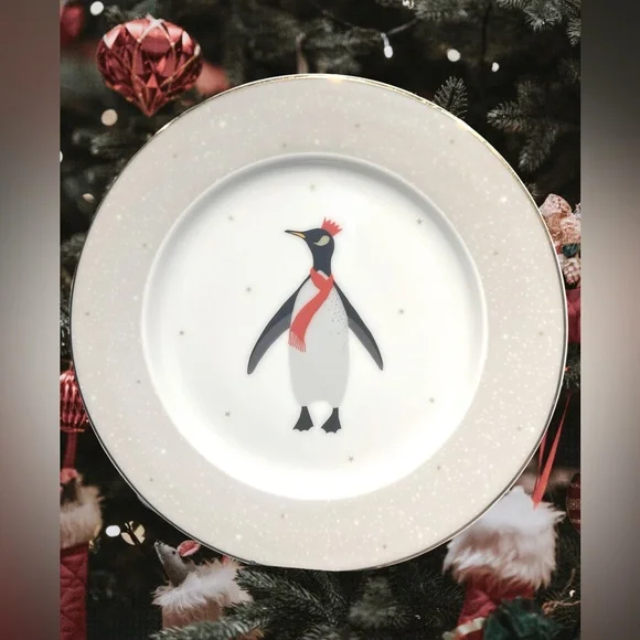 Portmeirion London NWT Sarah Miller 4  Christmas Penguins Plates & 1 Cake Plate - Picture 5 of 11